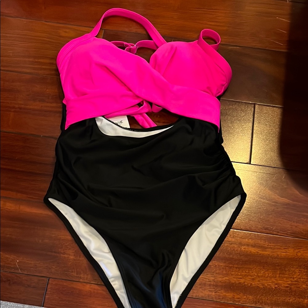 Pink and Black One Piece Swimsuit EOMENIE NWT